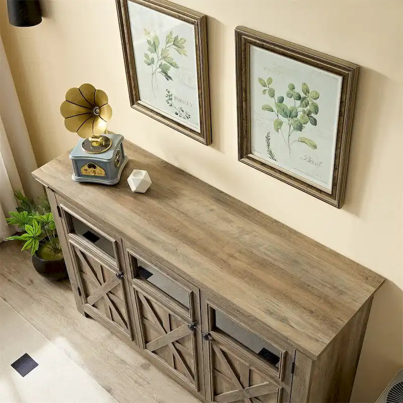 Buffet 3 portes en bois avec poignées en métal