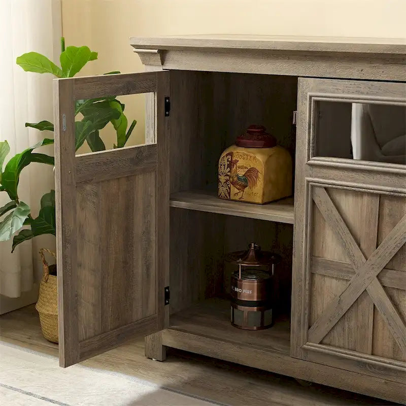 Buffet 3 portes en bois avec poignées en métal