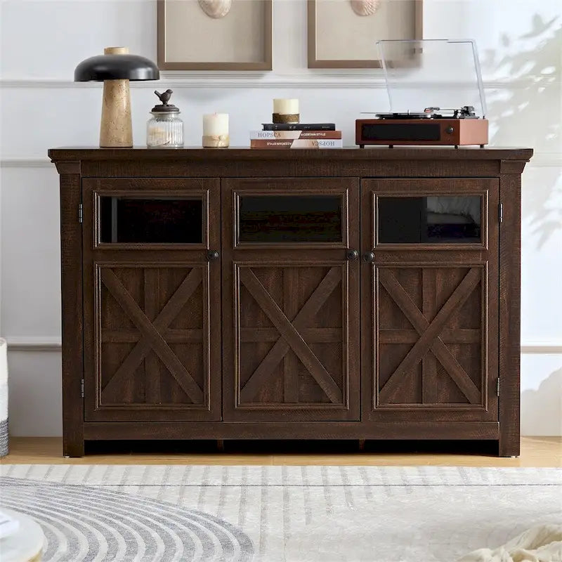 Buffet 3 portes en bois avec poignées en métal