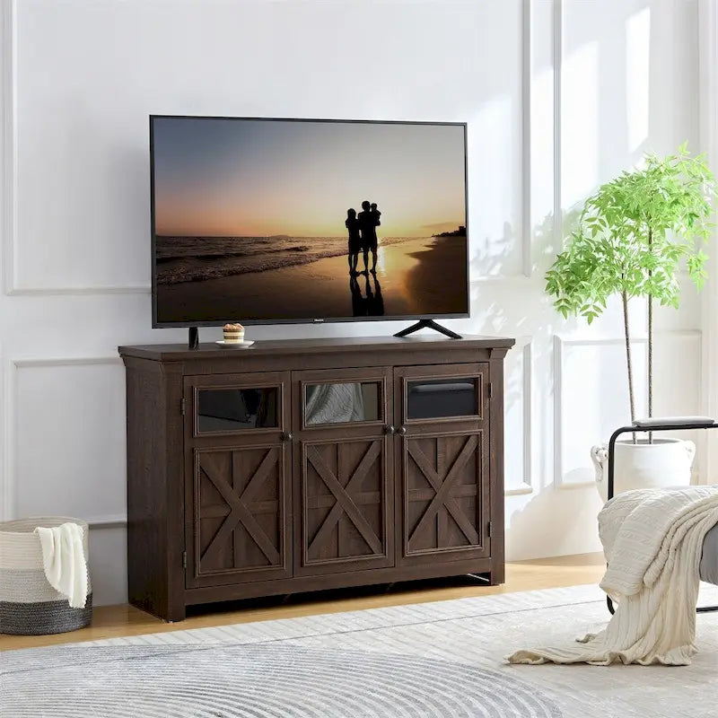 Buffet 3 portes en bois avec poignées en métal