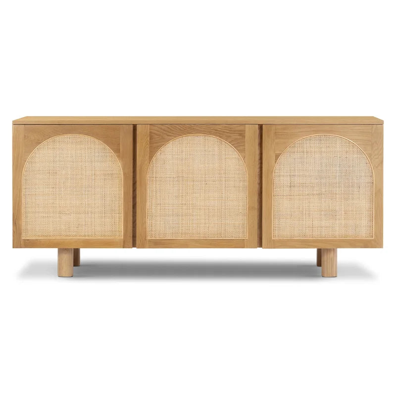 Buffet en chêne de 178 cm avec portes à cannage et détails en arche | Finition naturelle