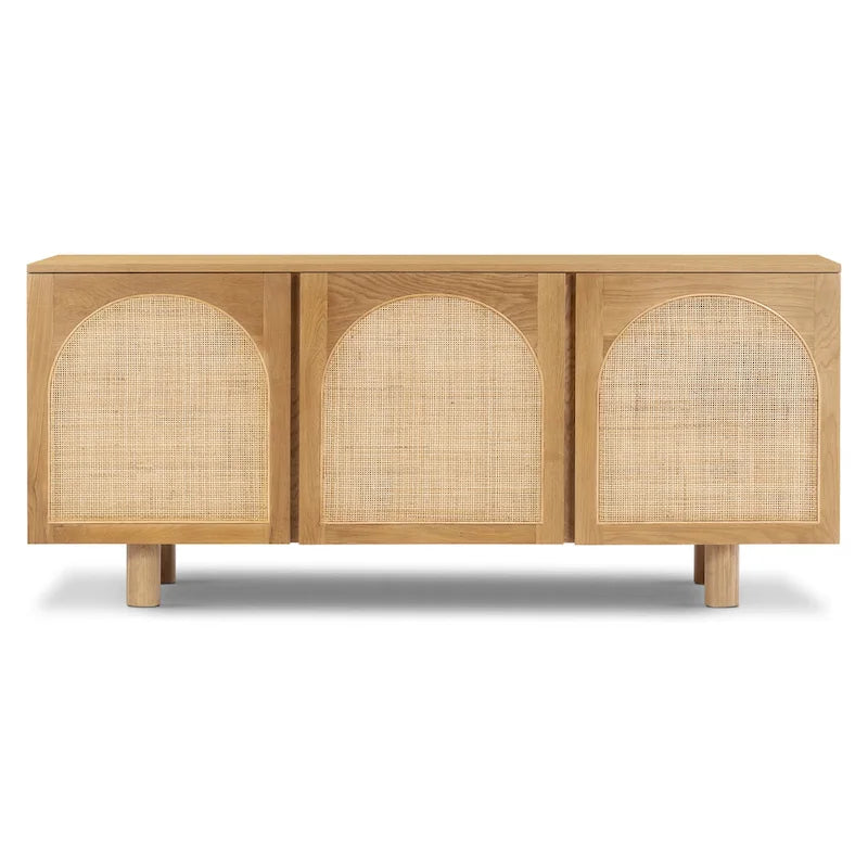 Buffet en chêne de 178 cm avec portes à cannage et détails en arche | Finition naturelle