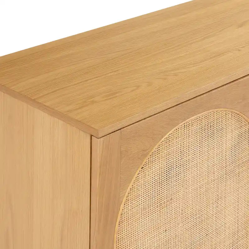 Buffet en chêne de 178 cm avec portes à cannage et détails en arche | Finition naturelle
