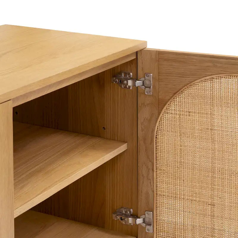 Buffet en chêne de 178 cm avec portes à cannage et détails en arche | Finition naturelle