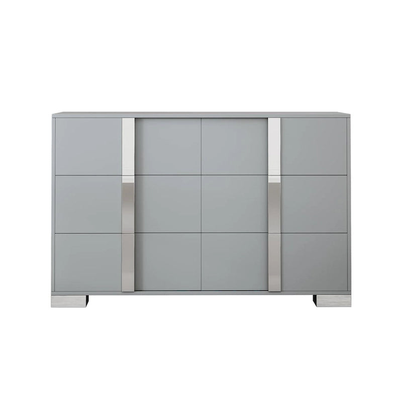 Commode moderne à 6 tiroirs avec poignées effet miroir et dispositif anti-basculement