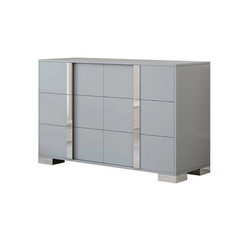 Commode moderne à 6 tiroirs avec poignées effet miroir et dispositif anti-basculement