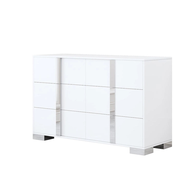 Commode moderne à 6 tiroirs avec poignées effet miroir et dispositif anti-basculement