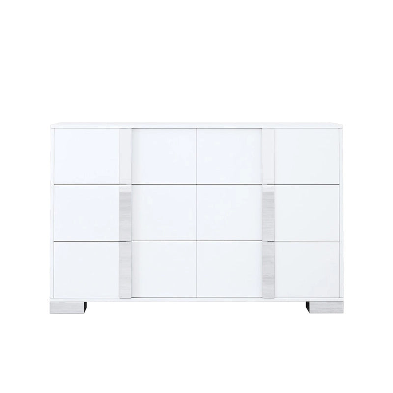 Commode moderne à 6 tiroirs avec poignées effet miroir et dispositif anti-basculement