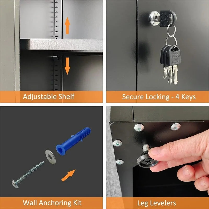 Armoire de rangement métallique verrouillable à 2 portes avec étagères réglables