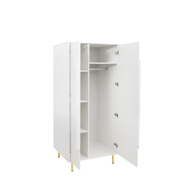 Meuble de rangement 2 portes avec pieds dorés et casiers ouverts