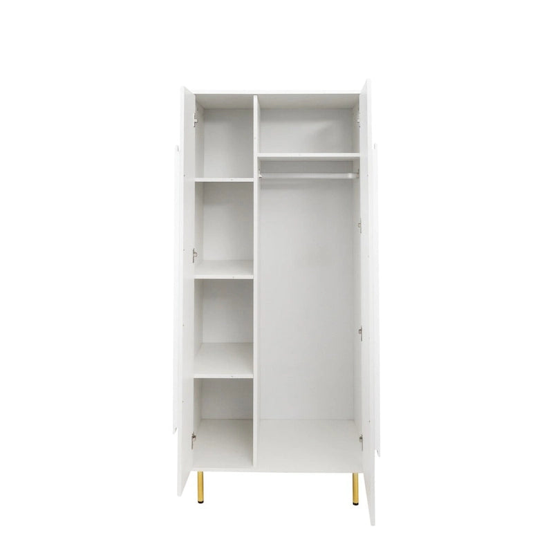Meuble de rangement 2 portes avec pieds dorés et casiers ouverts