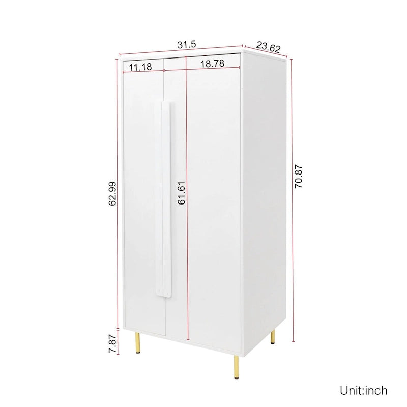 Meuble de rangement 2 portes avec pieds dorés et casiers ouverts