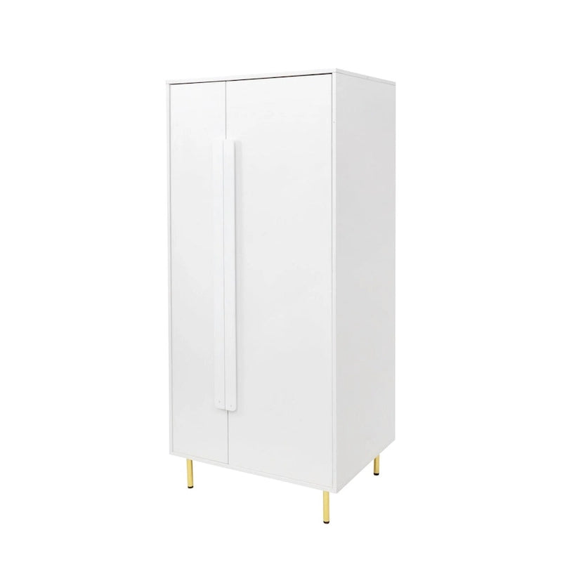 Meuble de rangement 2 portes avec pieds dorés et casiers ouverts