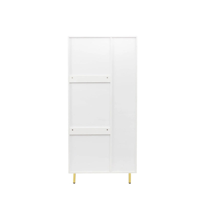Meuble de rangement 2 portes avec pieds dorés et casiers ouverts
