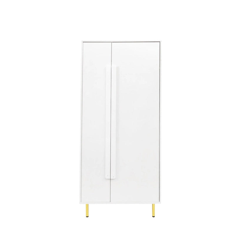 Meuble de rangement 2 portes avec pieds dorés et casiers ouverts