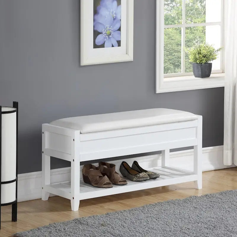 Banc de rangement en similicuir avec assise relevable et étagère à chaussures à lattes