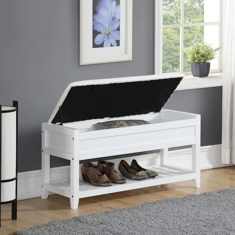 Banc de rangement en similicuir avec assise relevable et étagère à chaussures à lattes