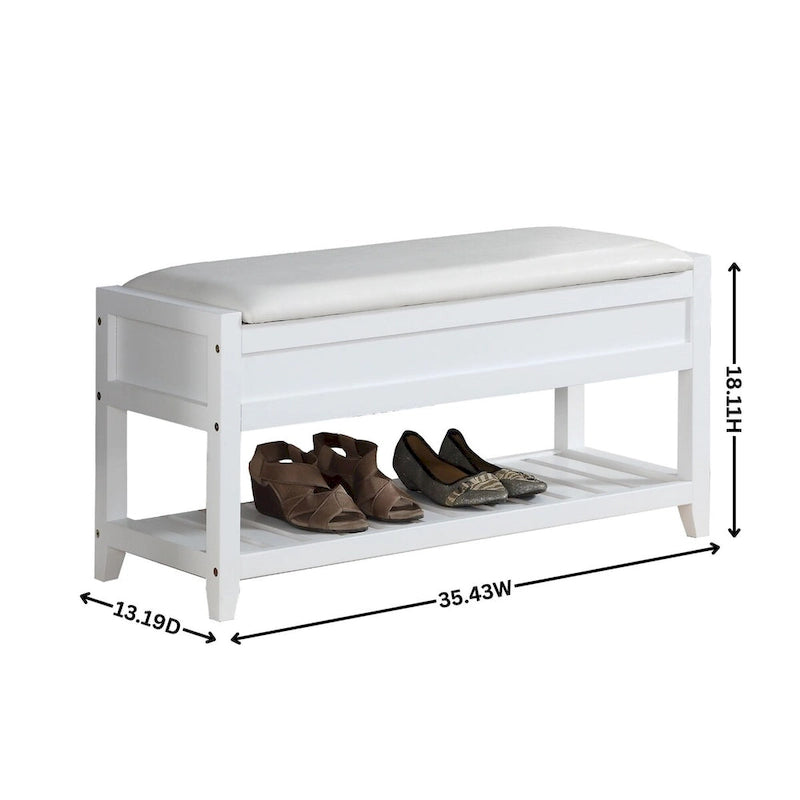 Banc de rangement en similicuir avec assise relevable et étagère à chaussures à lattes