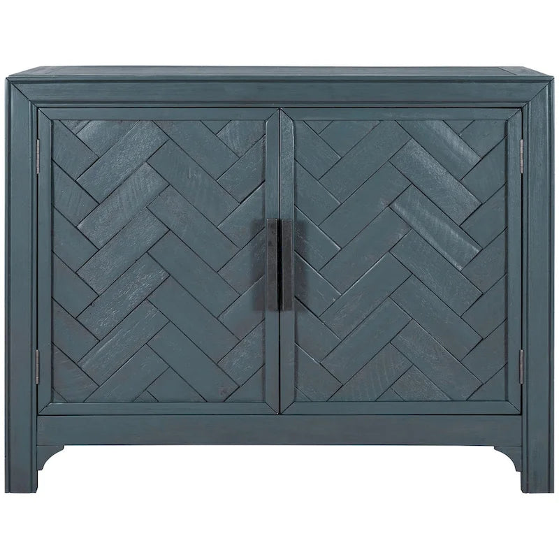 Meuble d'appoint 2 portes avec panneaux à chevrons et étagères réglables — Bleu antique