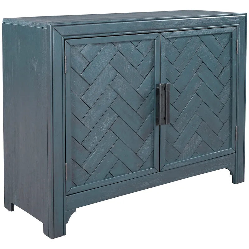 Meuble d'appoint 2 portes avec panneaux à chevrons et étagères réglables — Bleu antique
