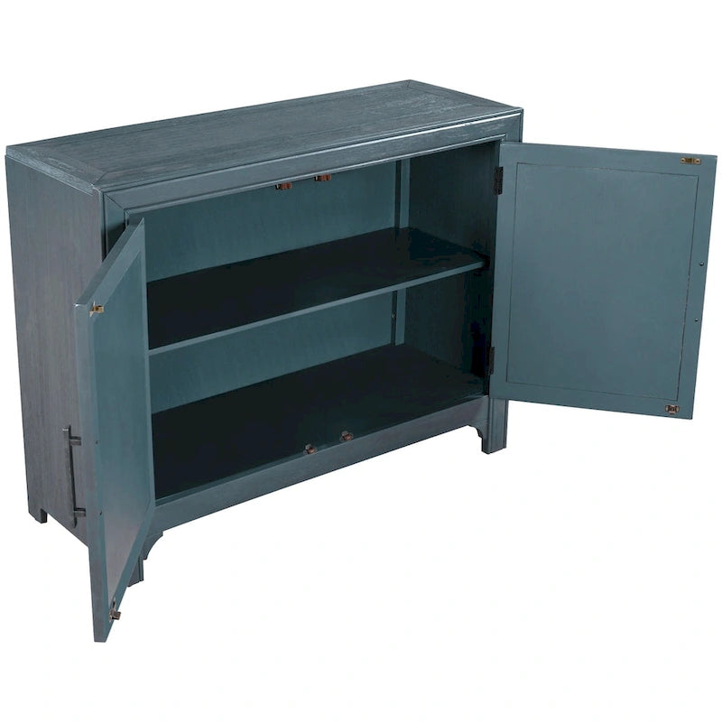 Meuble d'appoint 2 portes avec panneaux à chevrons et étagères réglables — Bleu antique