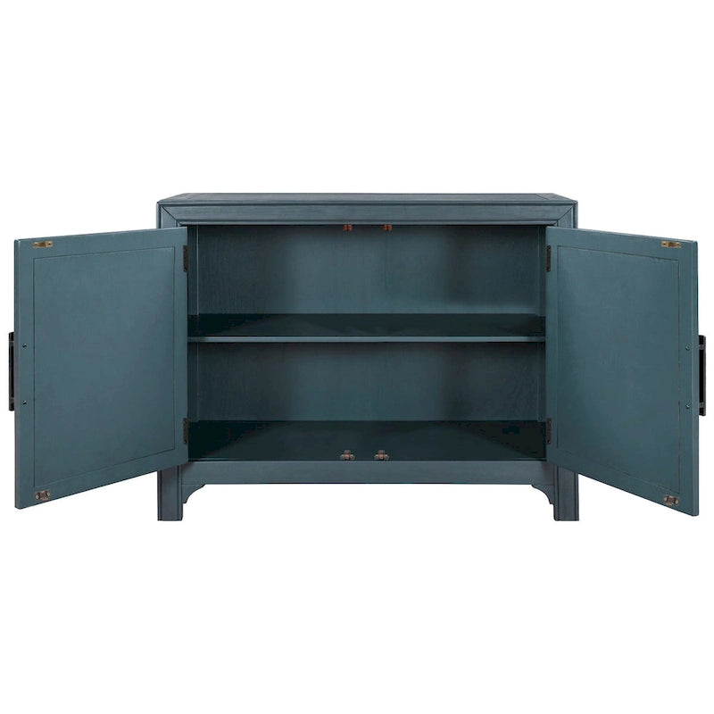 Meuble d'appoint 2 portes avec panneaux à chevrons et étagères réglables — Bleu antique