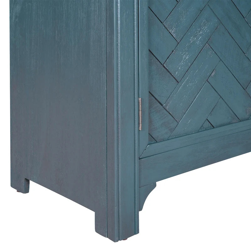 Meuble d'appoint 2 portes avec panneaux à chevrons et étagères réglables — Bleu antique