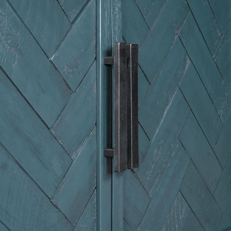 Meuble d'appoint 2 portes avec panneaux à chevrons et étagères réglables — Bleu antique