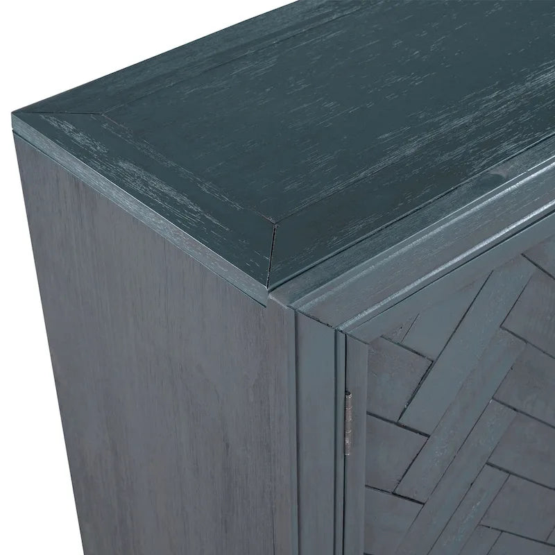 Meuble d'appoint 2 portes avec panneaux à chevrons et étagères réglables — Bleu antique