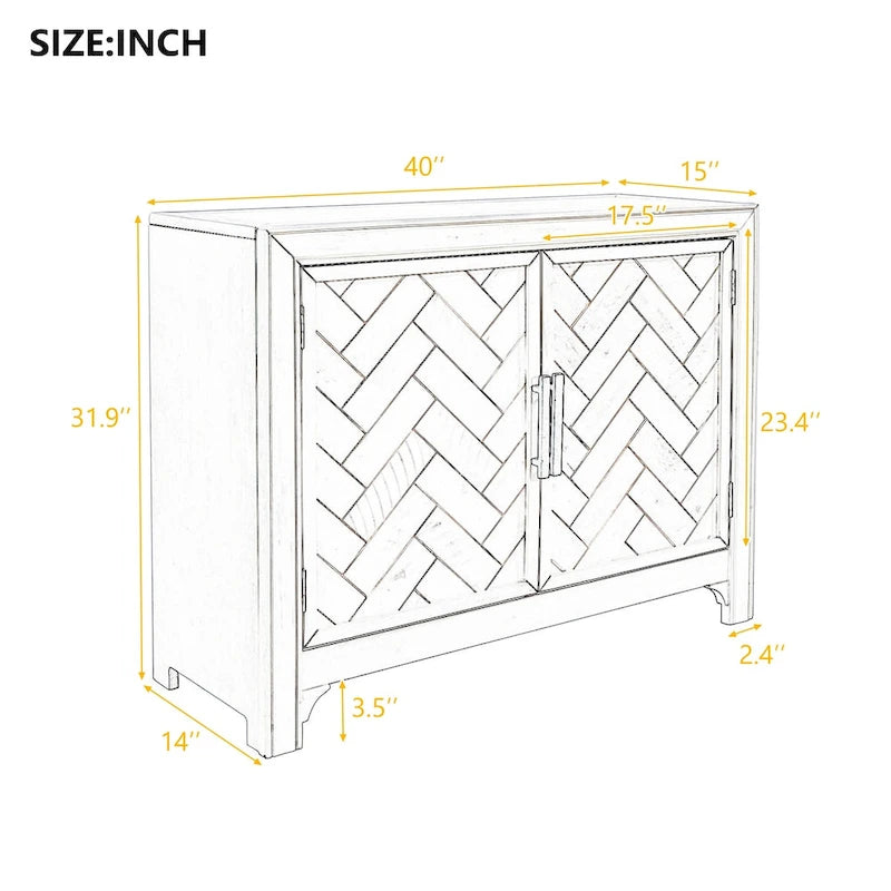 Meuble d'appoint 2 portes avec panneaux à chevrons et étagères réglables — Bleu antique
