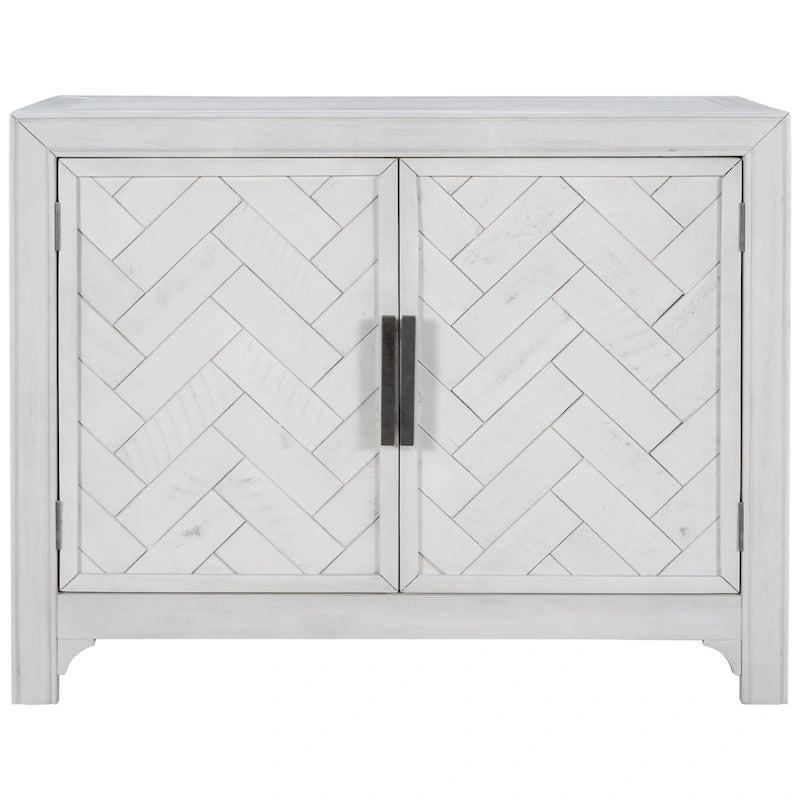 Meuble d'appoint 2 portes avec panneaux à chevrons et étagères réglables — Bleu antique