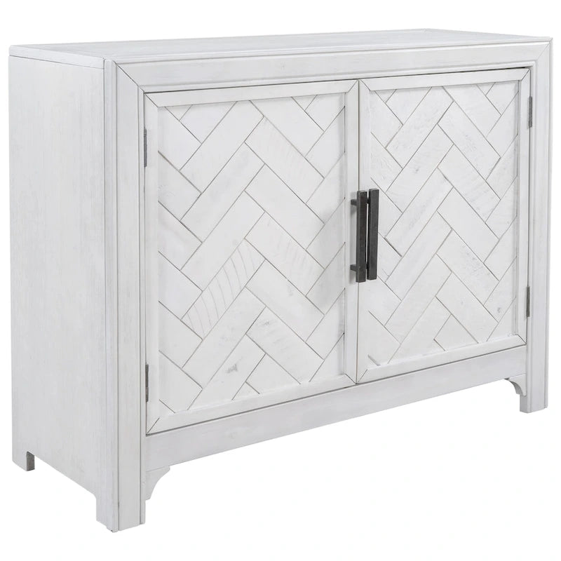 Meuble d'appoint 2 portes avec panneaux à chevrons et étagères réglables — Bleu antique