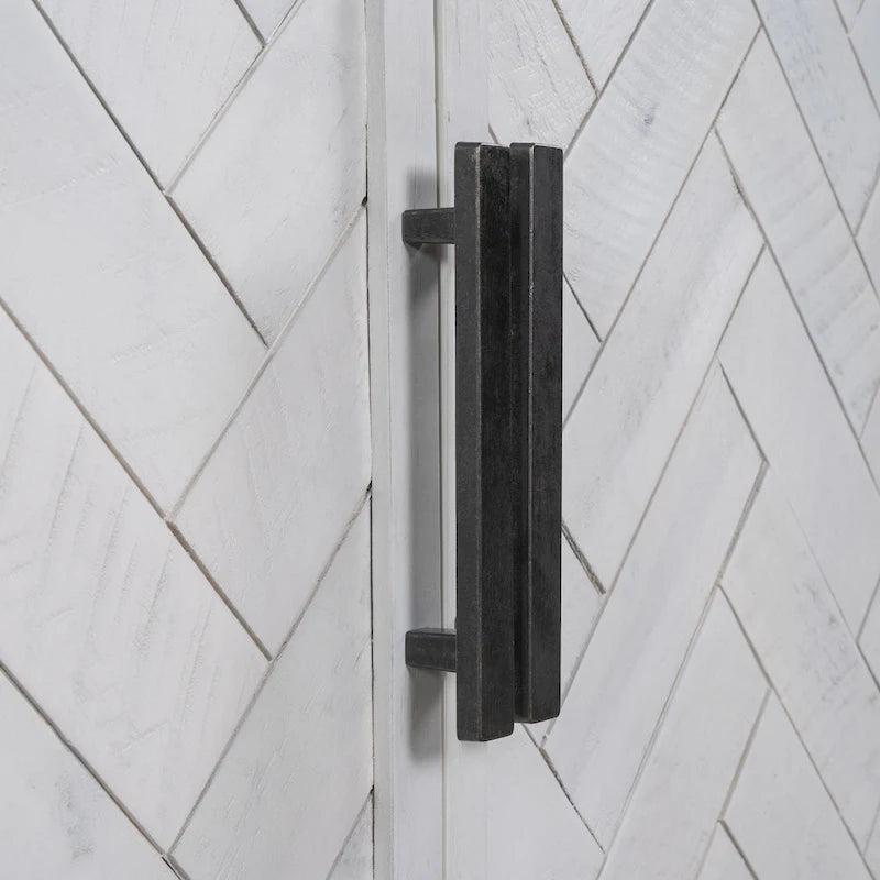 Meuble d'appoint 2 portes avec panneaux à chevrons et étagères réglables — Bleu antique