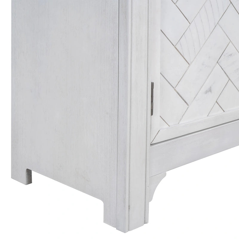 Meuble d'appoint 2 portes avec panneaux à chevrons et étagères réglables — Bleu antique