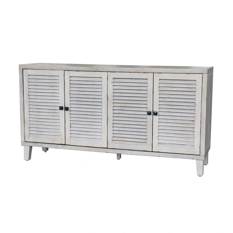 Meuble d'appoint 2 niveaux avec 4 portes persiennes – Blanc délavé