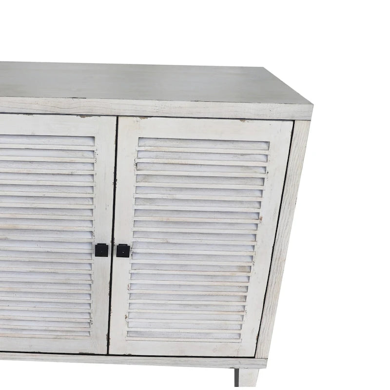 Meuble d'appoint 2 niveaux avec 4 portes persiennes – Blanc délavé