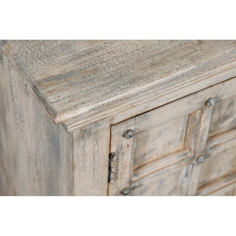 Meuble d'appoint 2 portes en bois massif fait main – Finition rustique blanchie