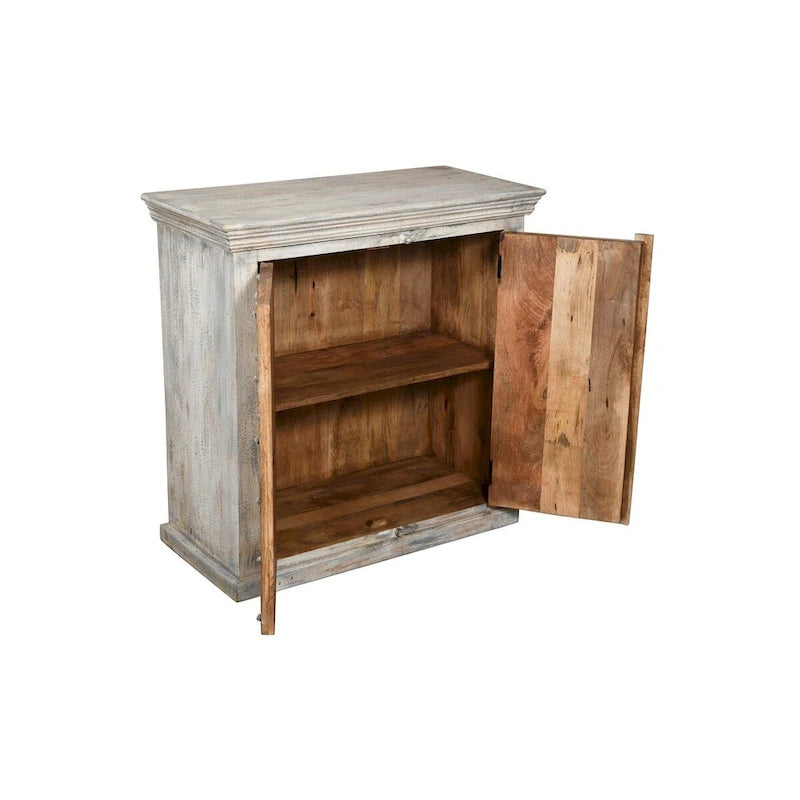 Meuble d'appoint 2 portes en bois massif fait main – Finition rustique blanchie