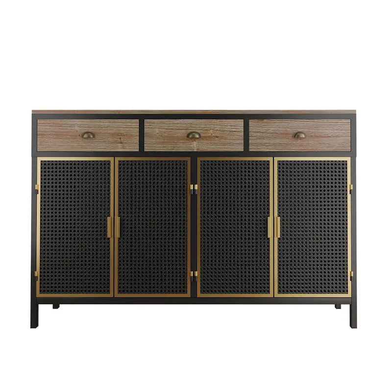 Buffet moderne 4 portes et 3 tiroirs | Cadre en fer et meuble de rangement en bois