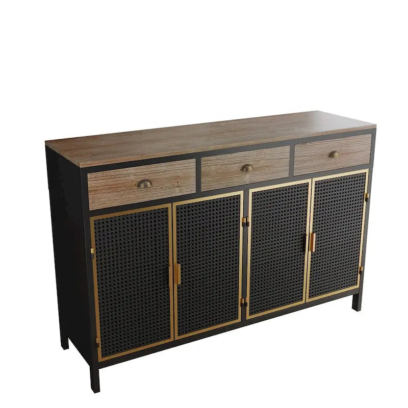 Buffet moderne 4 portes et 3 tiroirs | Cadre en fer et meuble de rangement en bois