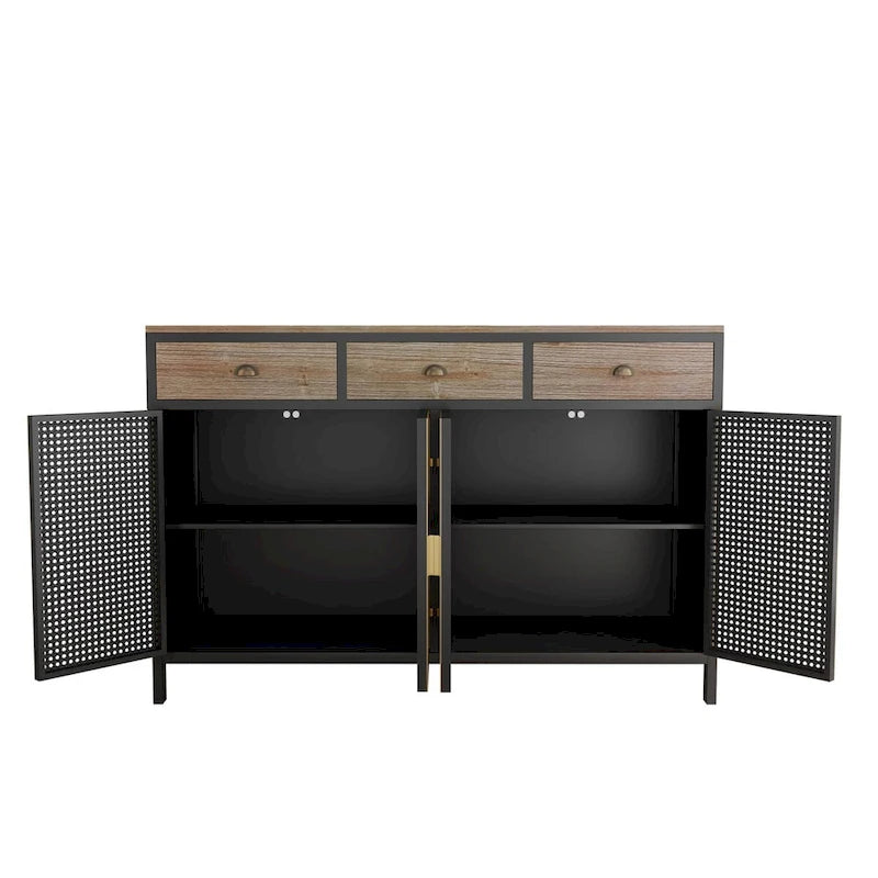Buffet moderne 4 portes et 3 tiroirs | Cadre en fer et meuble de rangement en bois