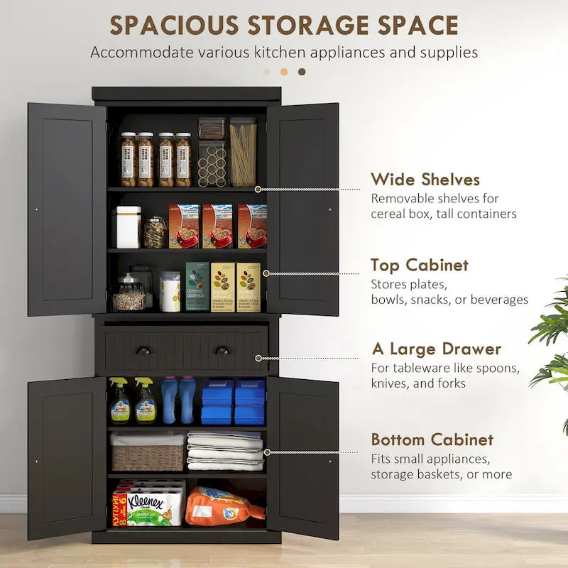 Armoire de rangement de ferme de 72 po de haut avec tiroir, portes et étagères réglables