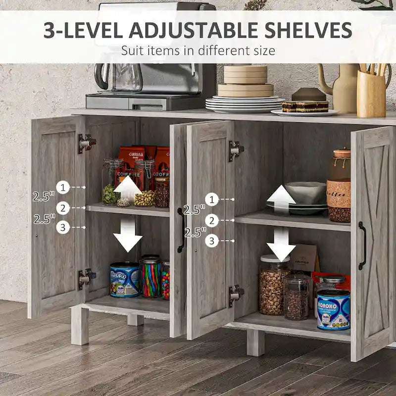 Bahut de ferme 47" avec 4 portes de grange et étagères réglables