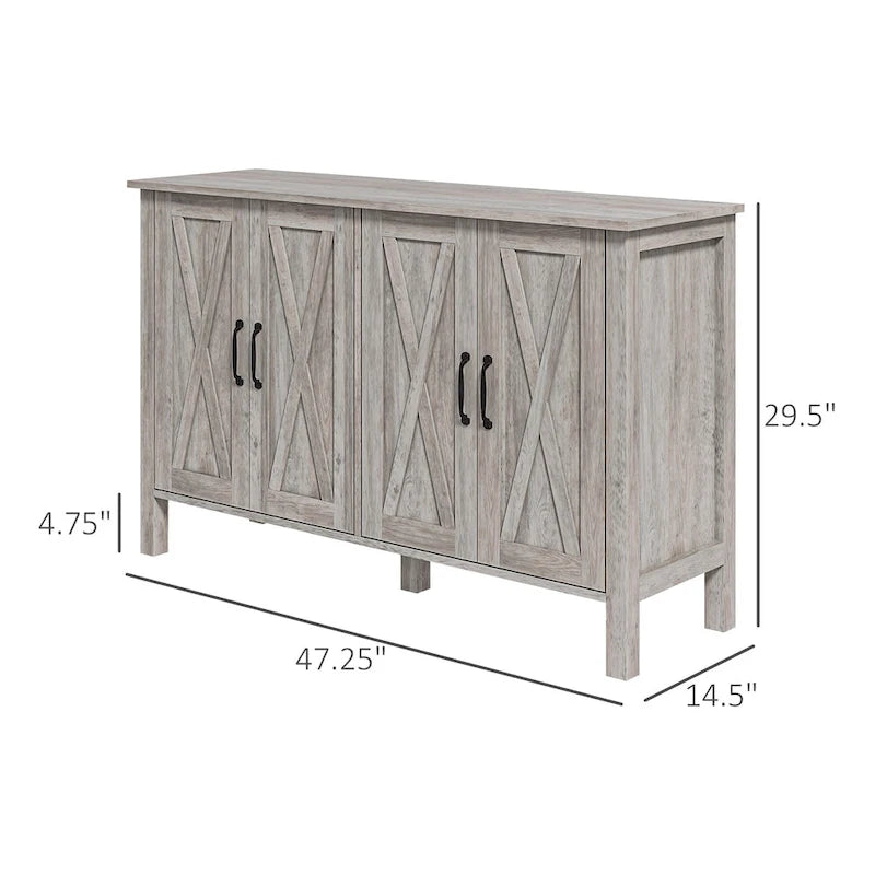 Bahut de ferme 47" avec 4 portes de grange et étagères réglables