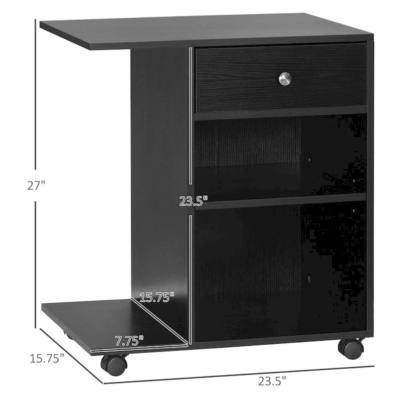 Meuble d'imprimante roulant et table d'appoint avec tiroir, étagère réglable et roulettes verrouillables
