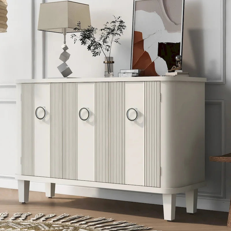Buffet cannelé à 3 portes avec cadre en placage de bois massif
