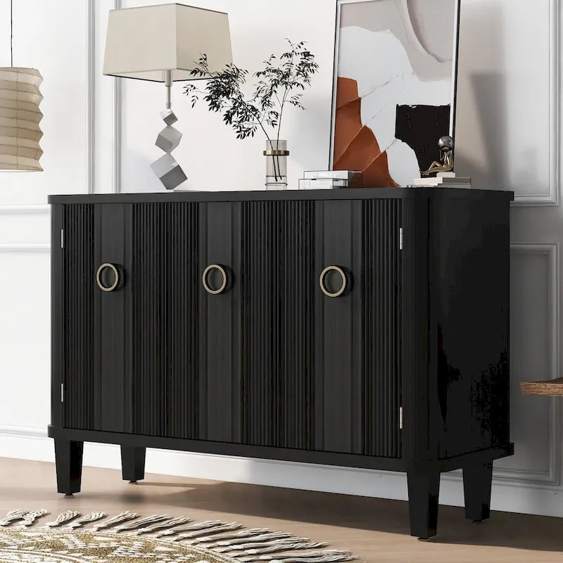 Buffet cannelé à 3 portes avec cadre en placage de bois massif