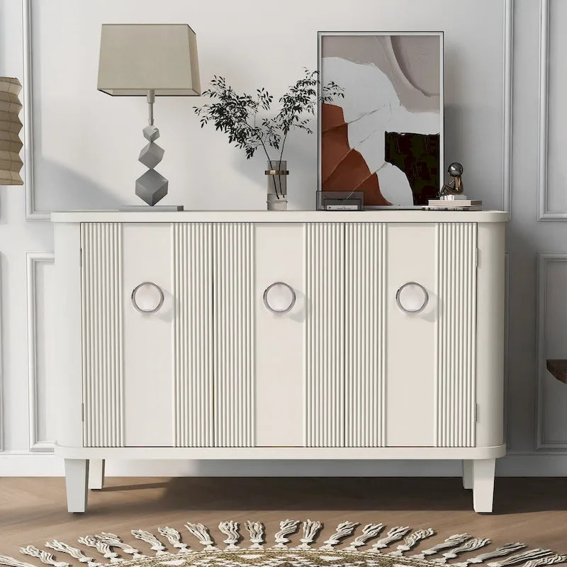 Buffet cannelé à 3 portes avec cadre en placage de bois massif