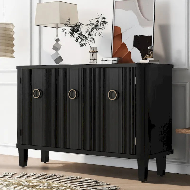 Buffet cannelé à 3 portes avec cadre en placage de bois massif