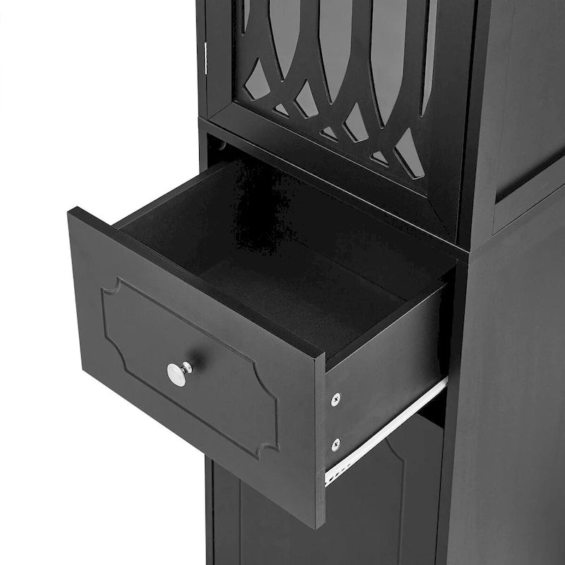 Meuble de salle de bain haut sur pied avec tiroir, porte en acrylique et étagère réglable